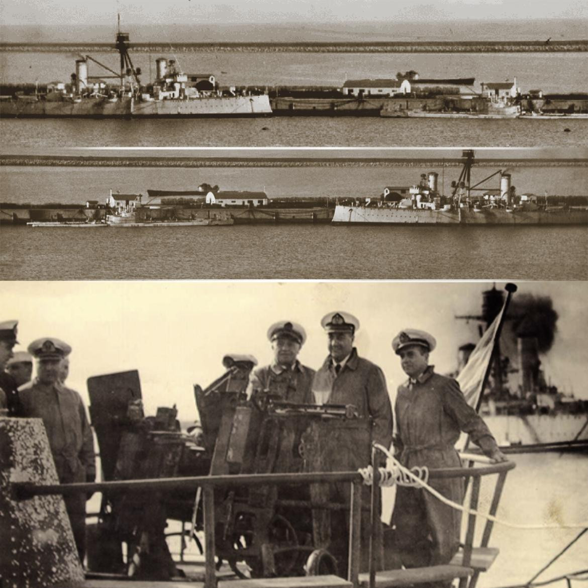 El submarino en la base y los marinos argentinos a bordo.