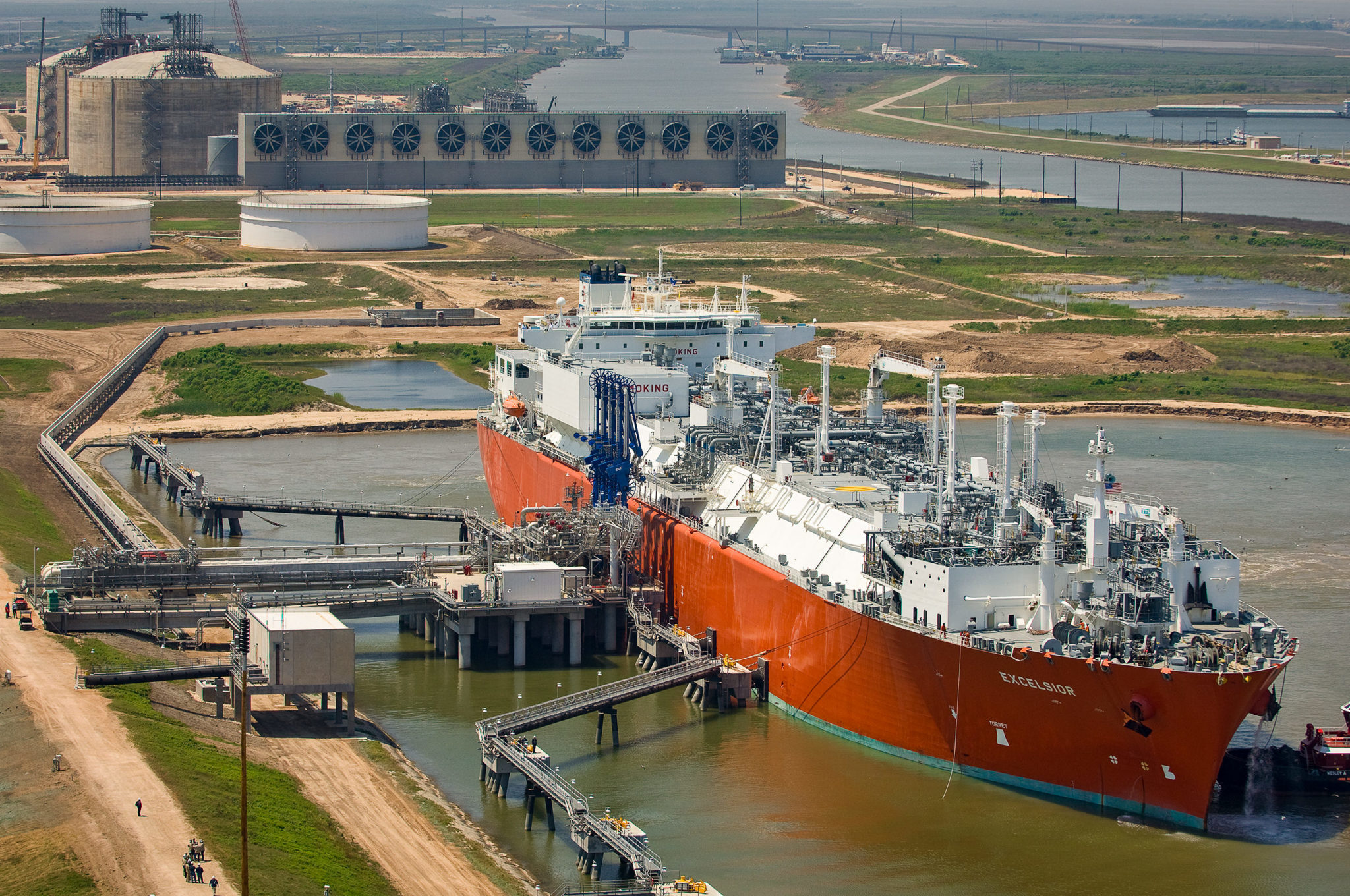 The MV Excelsior docked at Freeport LNG Ship Terminal Texas - Image via LNG Development, L.P.