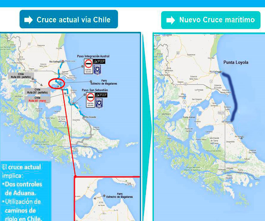 Cruce Marítimo Austral: Punta Loyola y Bahía San Sebastián Sur son los lugares elegidos